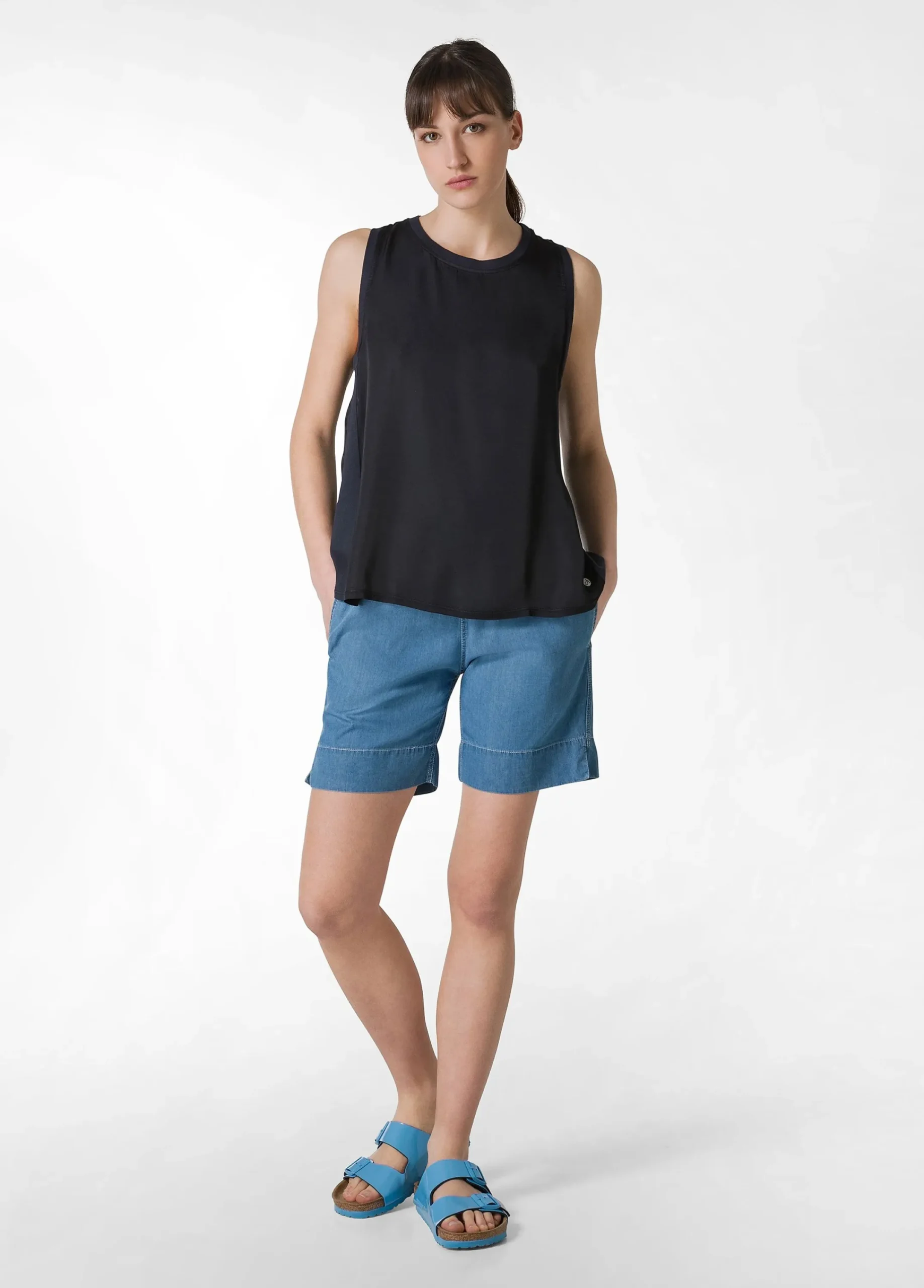 Shop Top Con Inserti In Raso Blu Donna Top & T-Shirts