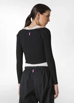 New Top Incrociato In Maglia Di Rayon Nero Donna Felpe & Maglieria
