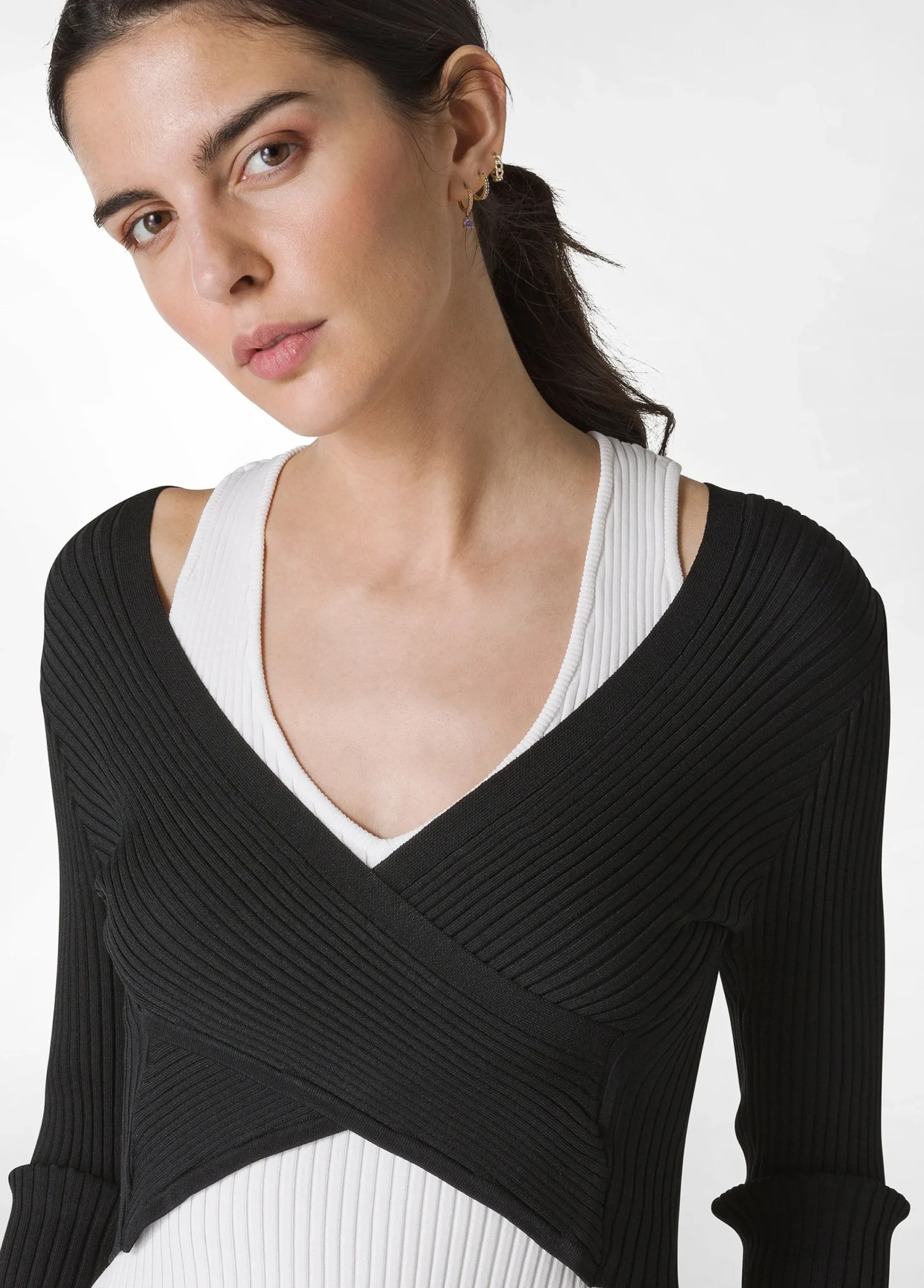 New Top Incrociato In Maglia Di Rayon Nero Donna Felpe & Maglieria