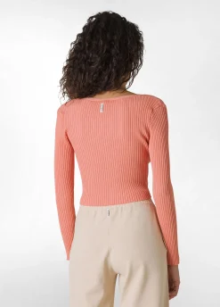 Outlet Top Incrociato In Maglia Di Rayon Arancio Donna Top & T-Shirts