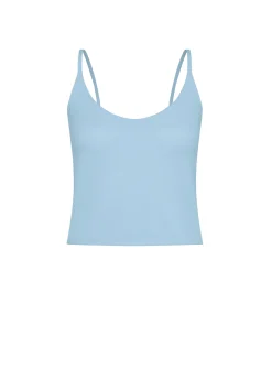 Shop Top In Maglia Misto Lino Con Spalline Blu Donna Top & T-Shirts