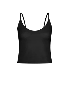 Online Top In Maglia Misto Lino Con Spalline Nero Donna Top & T-Shirts