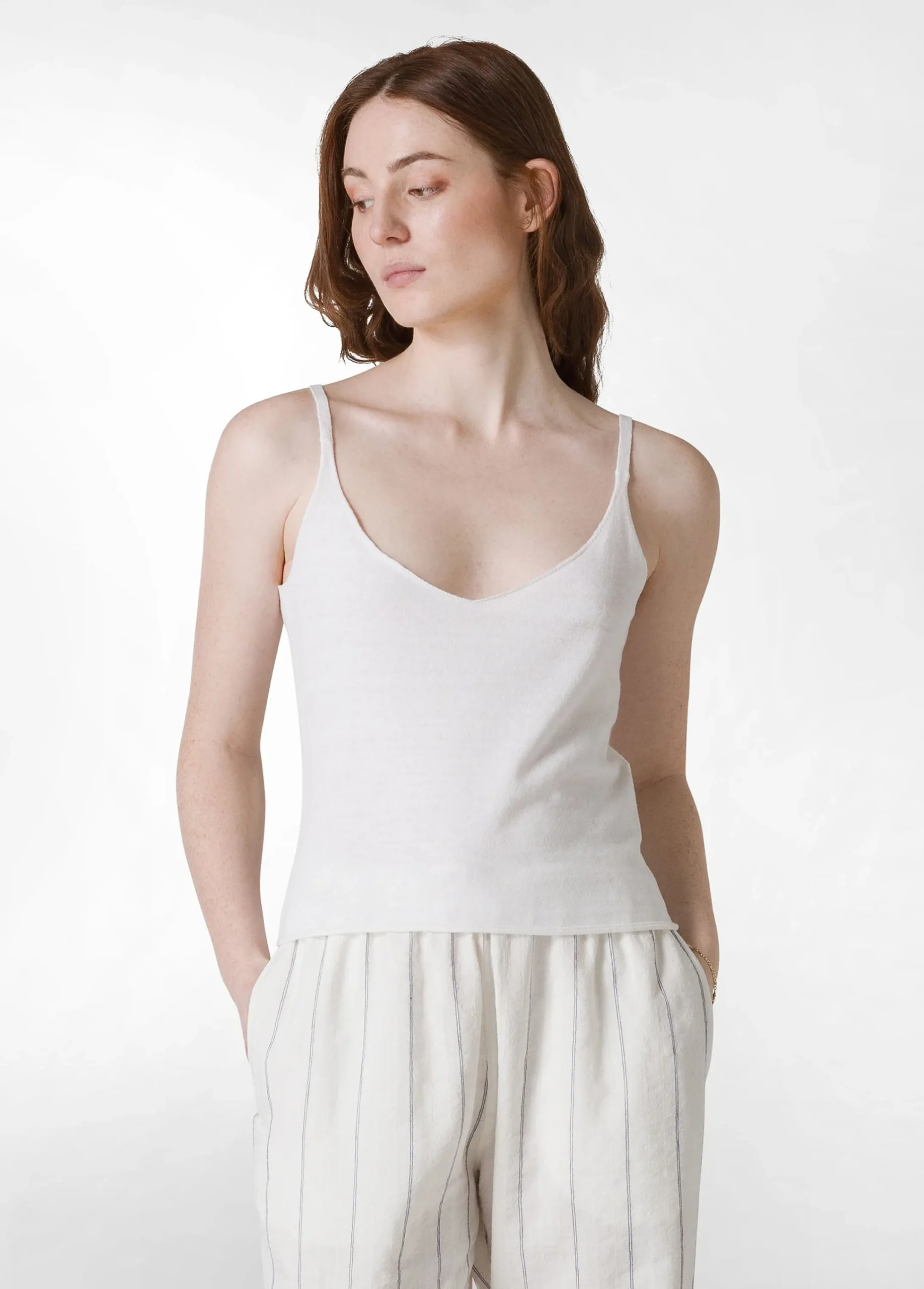 Store Top In Maglia Misto Lino Con Spalline Bianco Donna Top & T-Shirts