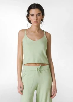 Shop Top In Maglia Misto Lino Con Spalline Verde Donna Top & T-Shirts