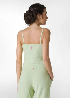 Shop Top In Maglia Misto Lino Con Spalline Verde Donna Top & T-Shirts