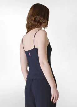 Shop Top In Maglia Misto Lino Con Spalline Blu Donna Top & T-Shirts