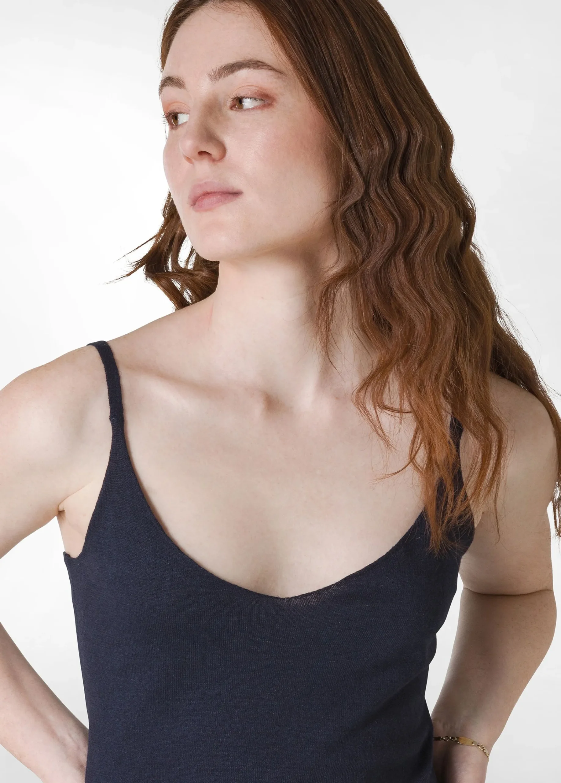 Shop Top In Maglia Misto Lino Con Spalline Blu Donna Top & T-Shirts