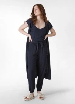 Shop Top In Maglia Misto Lino Con Spalline Blu Donna Top & T-Shirts