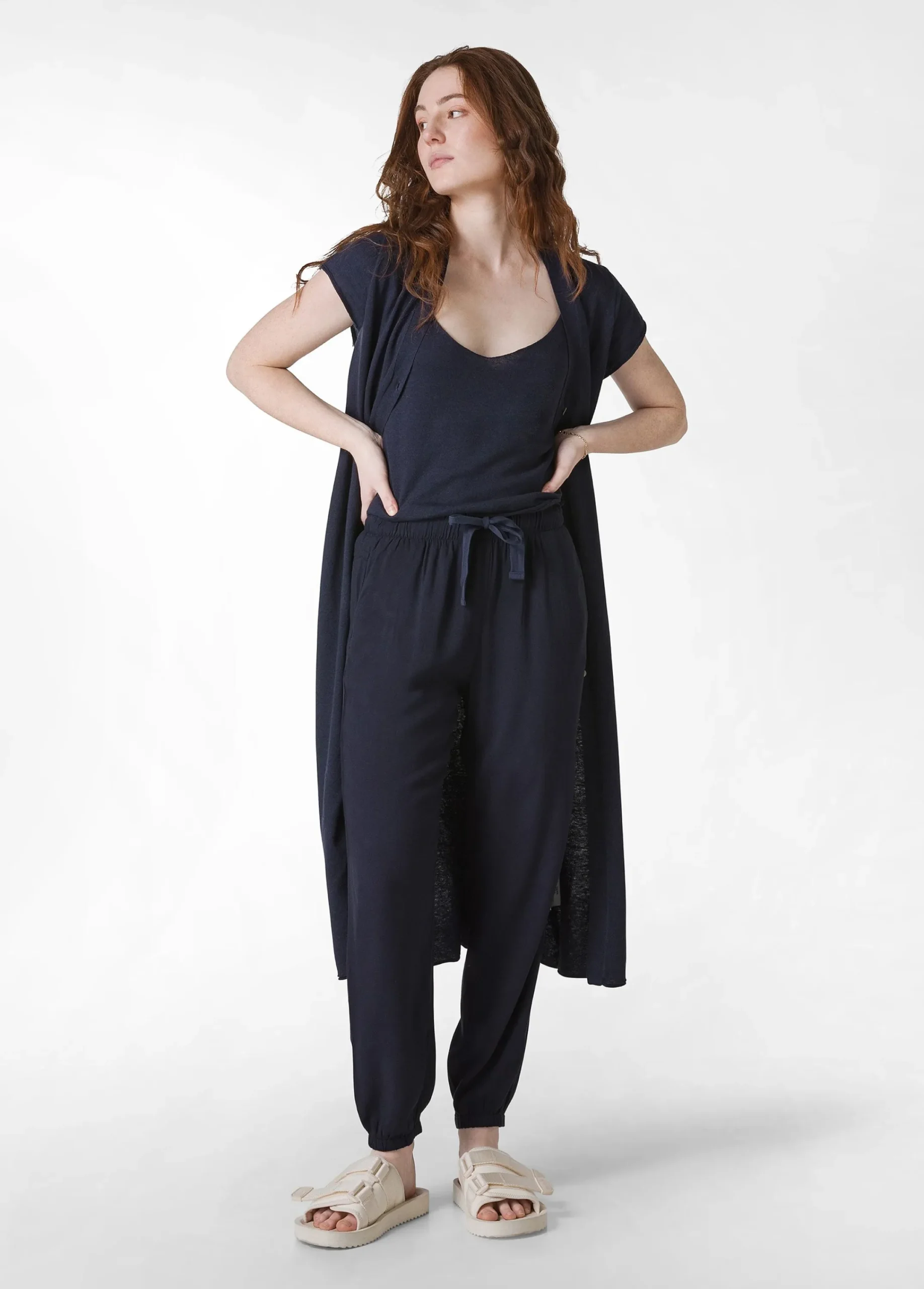 Shop Top In Maglia Misto Lino Con Spalline Blu Donna Top & T-Shirts