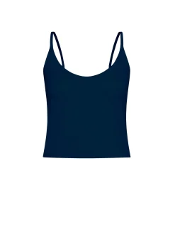 Shop Top In Maglia Misto Lino Con Spalline Blu Donna Top & T-Shirts