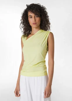 Hot Top Scollo Asimmetrico In Microfibra Giallo Donna Top & T-Shirts