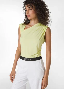 Hot Top Scollo Asimmetrico In Microfibra Giallo Donna Top & T-Shirts