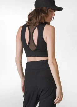 Hot Top Sportivo Con Inserto In Tulle Nero Donna Canotte E Reggiseni Sportivi