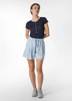 New T-Shirt A Costine Con Bottoni Blu Donna Top & T-Shirts