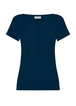 New T-Shirt A Costine Con Bottoni Blu Donna Top & T-Shirts