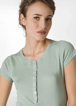 Sale T-Shirt A Costine Con Bottoni Verde Donna Top & T-Shirts