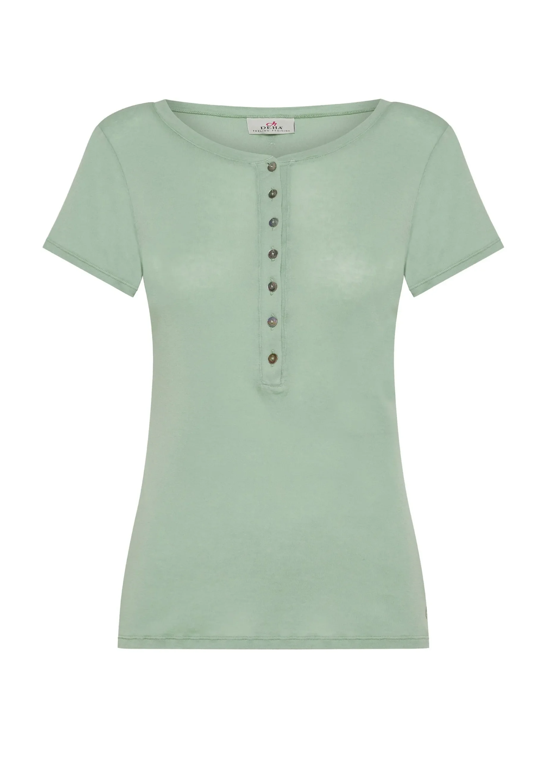 Sale T-Shirt A Costine Con Bottoni Verde Donna Top & T-Shirts