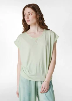 New T-Shirt Ampia Misto Seta Verde Donna Top & T-Shirts