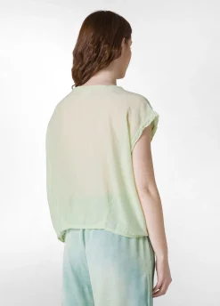 New T-Shirt Ampia Misto Seta Verde Donna Top & T-Shirts