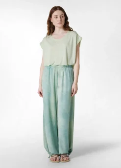 New T-Shirt Ampia Misto Seta Verde Donna Top & T-Shirts