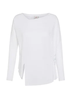 Discount T-Shirt Asimmetrica In Jersey E Lino Bianco Donna Camicie & Bluse
