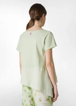 Best Sale T-Shirt Assimetrica Con Inserti In Lino Verde Donna Top & T-Shirts