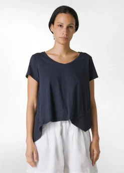Shop T-Shirt Assimetrica Con Inserti In Lino Blu Donna Top & T-Shirts