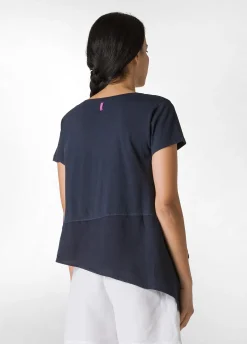 Shop T-Shirt Assimetrica Con Inserti In Lino Blu Donna Top & T-Shirts