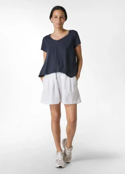 Shop T-Shirt Assimetrica Con Inserti In Lino Blu Donna Top & T-Shirts