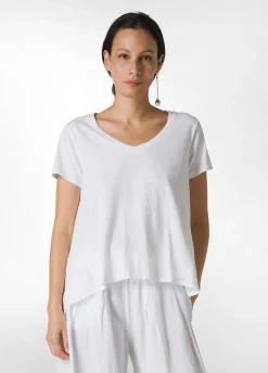 Sale T-Shirt Assimetrica Con Inserti In Lino Bianco Donna Top & T-Shirts