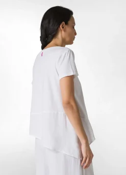 Sale T-Shirt Assimetrica Con Inserti In Lino Bianco Donna Top & T-Shirts