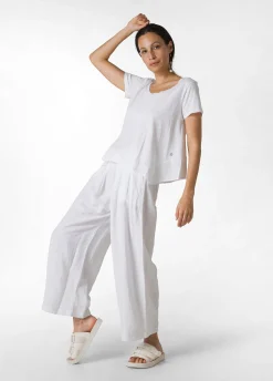 Sale T-Shirt Assimetrica Con Inserti In Lino Bianco Donna Top & T-Shirts