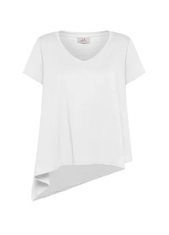 Sale T-Shirt Assimetrica Con Inserti In Lino Bianco Donna Top & T-Shirts