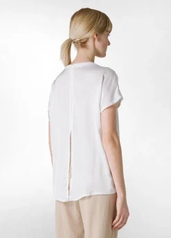 New T-Shirt Con Inserti In Raso Bianco Donna Top & T-Shirts