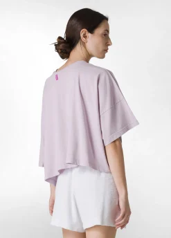 Fashion T-Shirt Cropped Leggera Effetto Vintage Viola Donna Top & T-Shirts