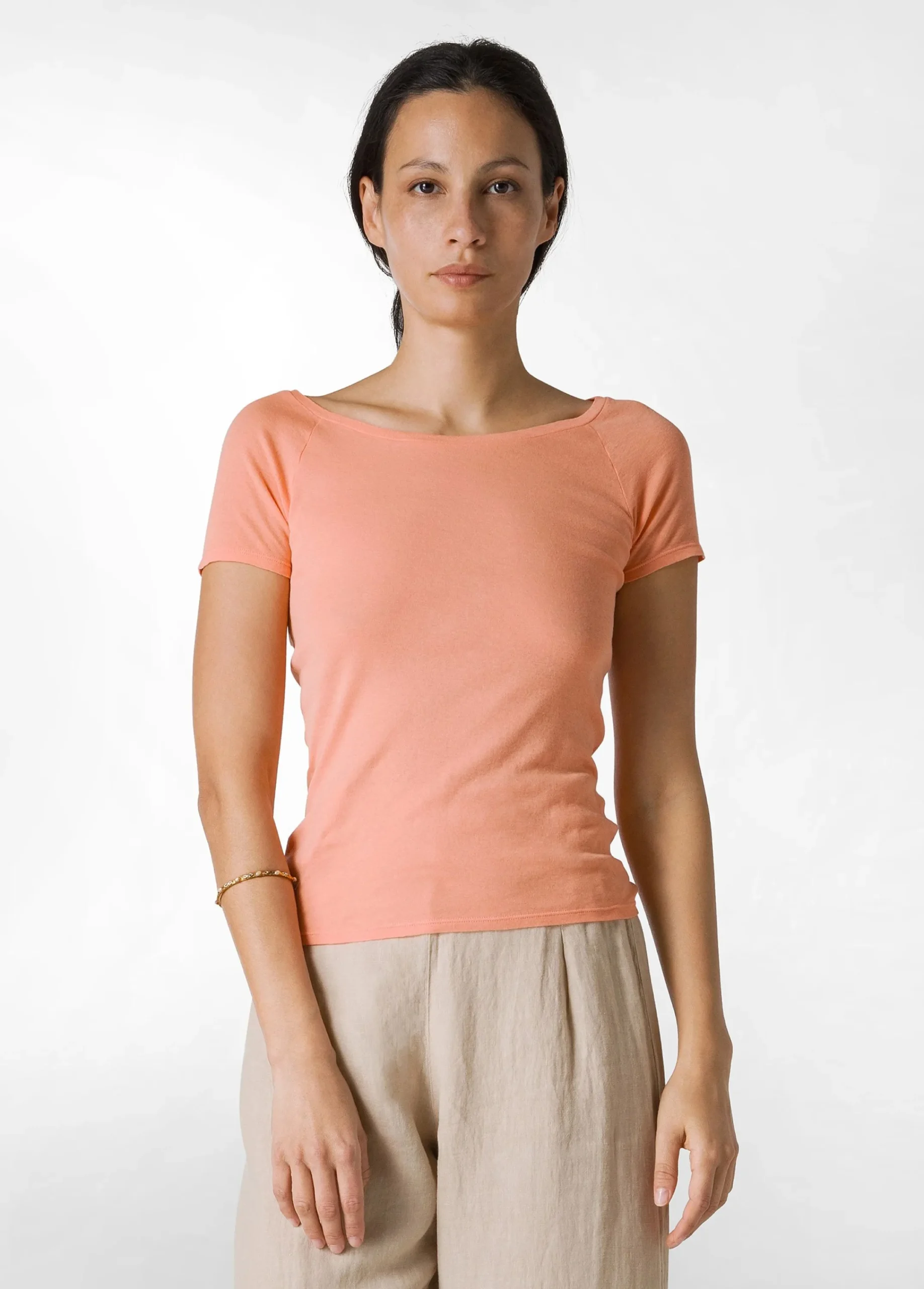 Outlet T-Shirt In Costina Leggera Arancio Donna Top & T-Shirts