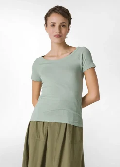 New T-Shirt In Costina Leggera Verde Donna Top & T-Shirts