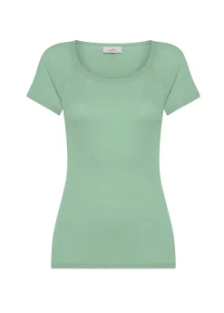 New T-Shirt In Costina Leggera Verde Donna Top & T-Shirts