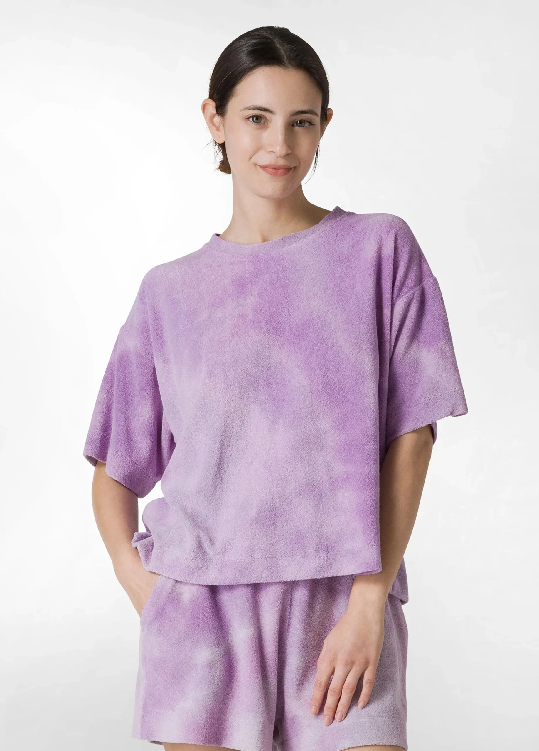 Store T-Shirt In Spugna Effetto Batik Viola Donna Top & T-Shirts