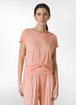 Discount T-Shirt In Viscosa Con Nodo Arancio Donna Top & T-Shirts