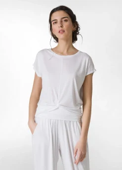 Best Sale T-Shirt In Viscosa Con Nodo Bianco Donna Top & T-Shirts