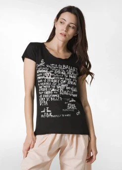 Discount T-Shirt Leggera Con Stampa Nero Donna Top & T-Shirts