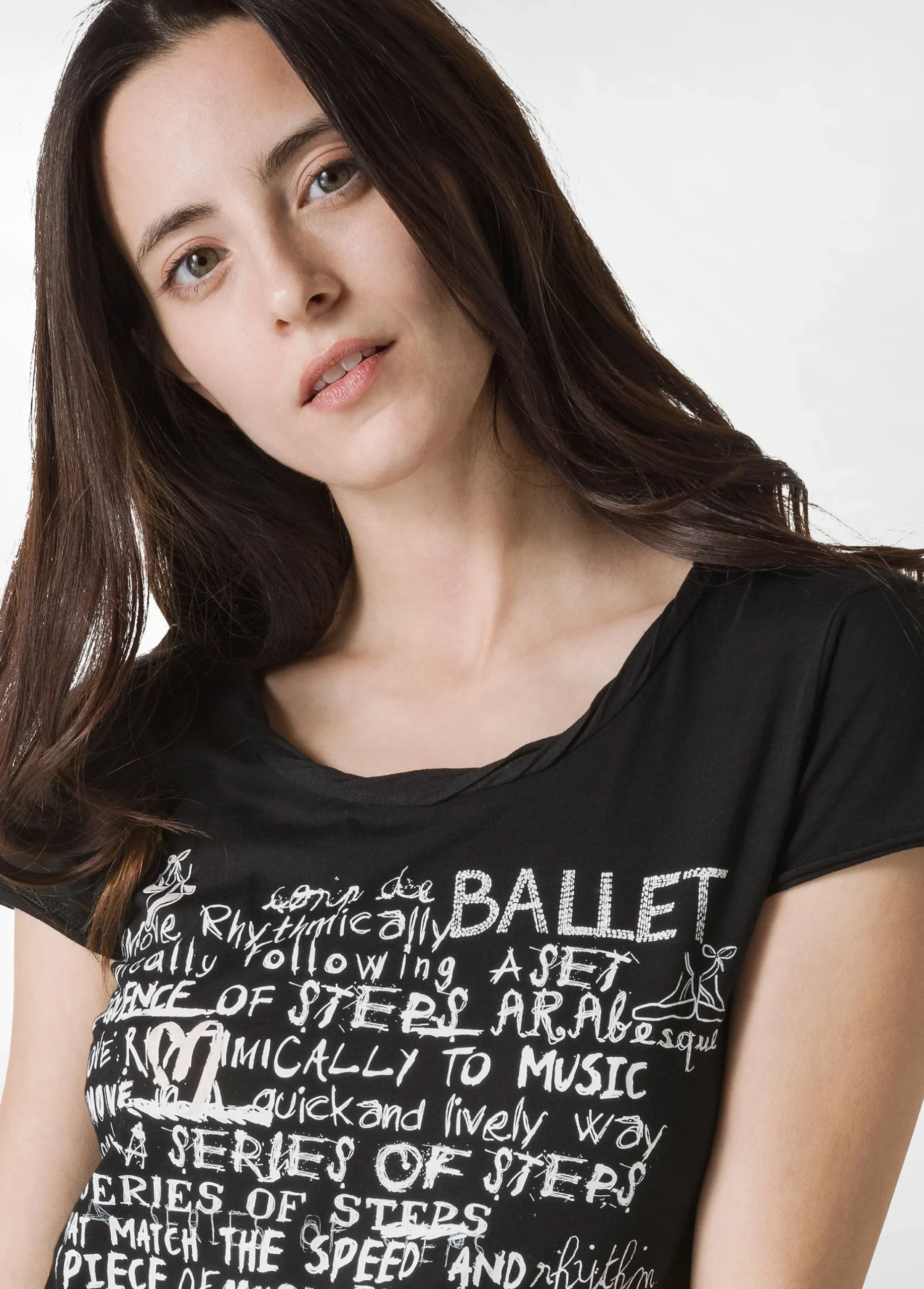 Discount T-Shirt Leggera Con Stampa Nero Donna Top & T-Shirts