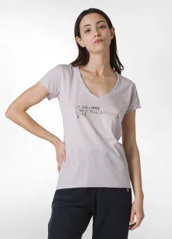 Clearance T-Shirt Leggera Scollo A V Con Stampa Viola Donna Top & T-Shirts