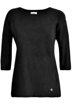 Clearance T-Shirt Manica 3/4 In Jersey Fiammato Nero Donna Top & T-Shirts