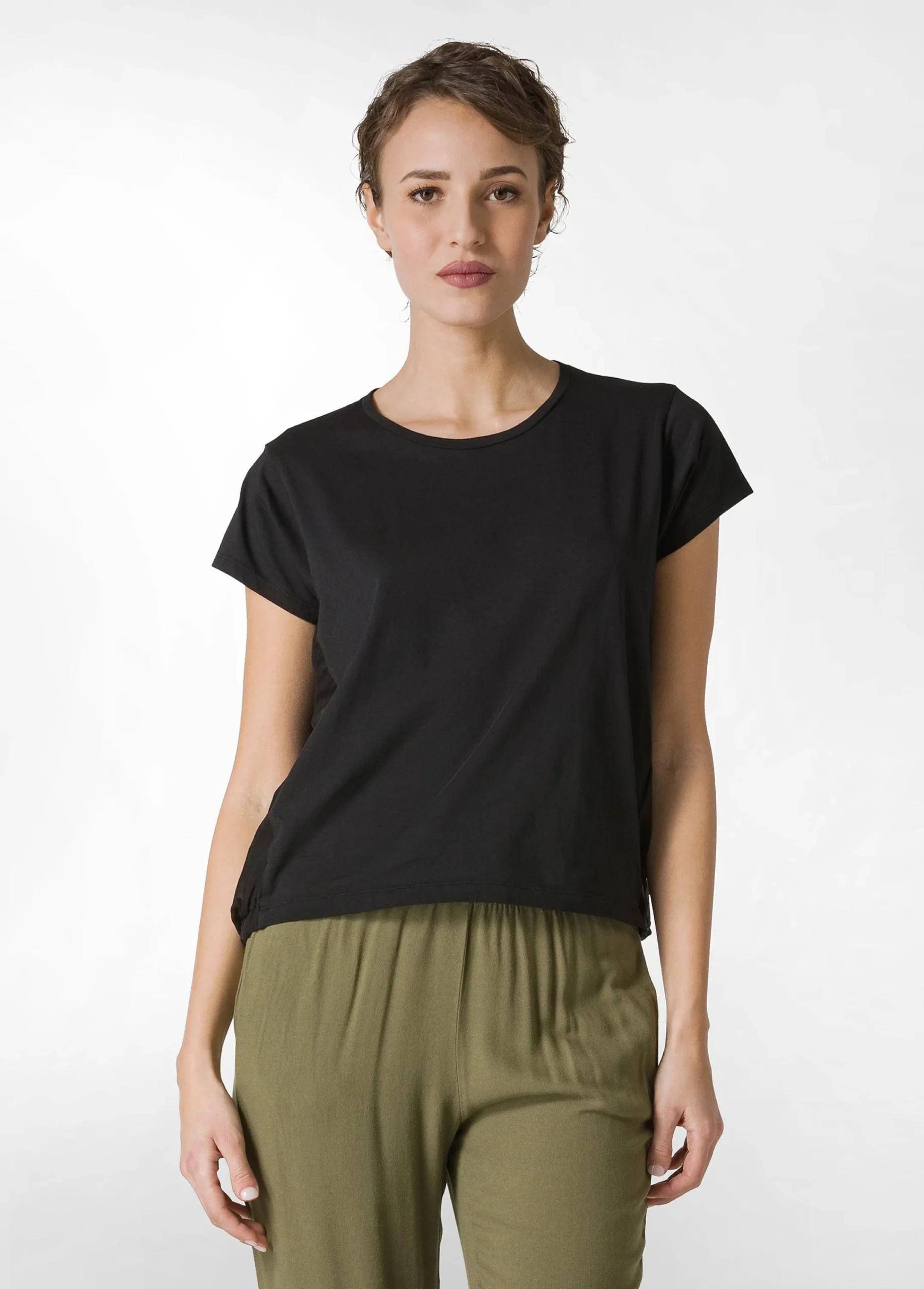 New T-Shirt Misto Seta Nero Donna Camicie & Bluse