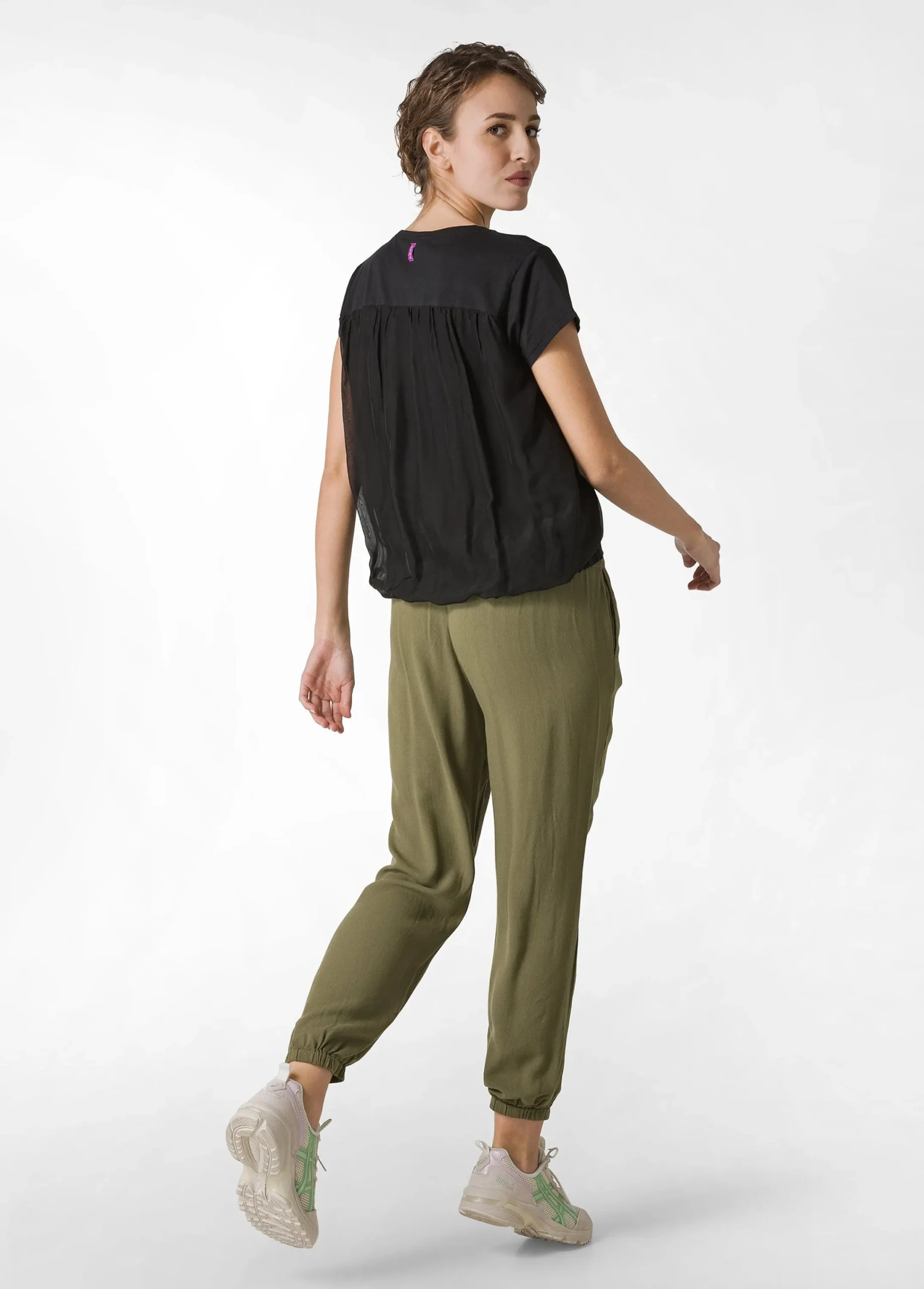 New T-Shirt Misto Seta Nero Donna Camicie & Bluse