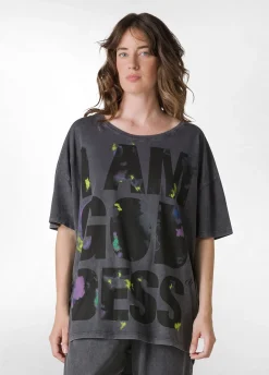 Shop T-Shirt Over Marmorizzata Con Grafica Nero Donna Top & T-Shirts