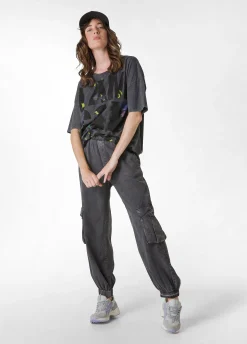 Shop T-Shirt Over Marmorizzata Con Grafica Nero Donna Top & T-Shirts