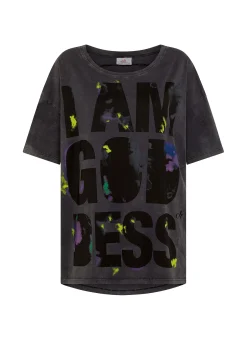 Shop T-Shirt Over Marmorizzata Con Grafica Nero Donna Top & T-Shirts